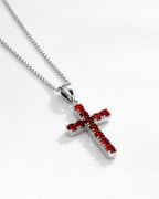 Zirconia Cross Necklace | Crimson red 3