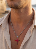 Zirconia Cross Necklace | Crimson red 5