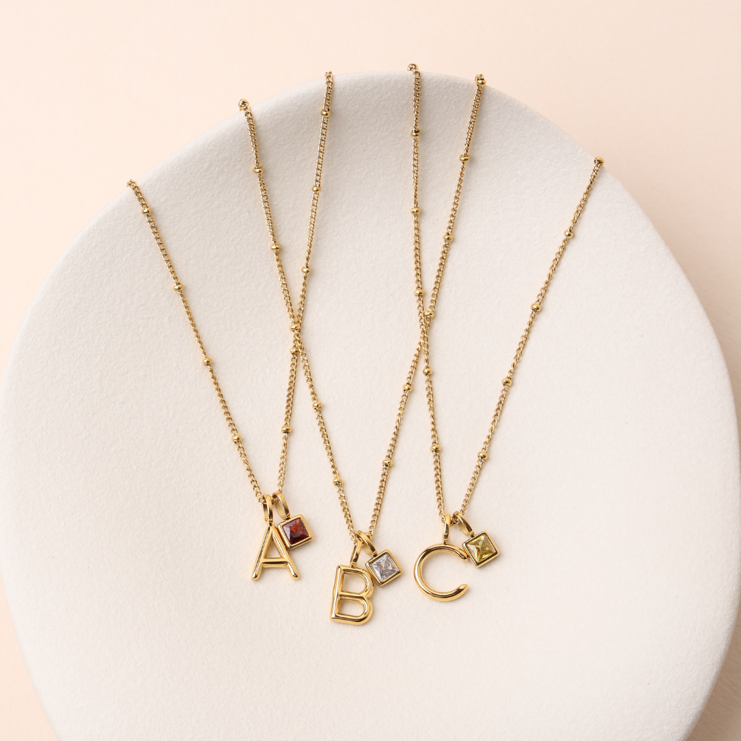 Initial & Birthstone Charm Necklace 13