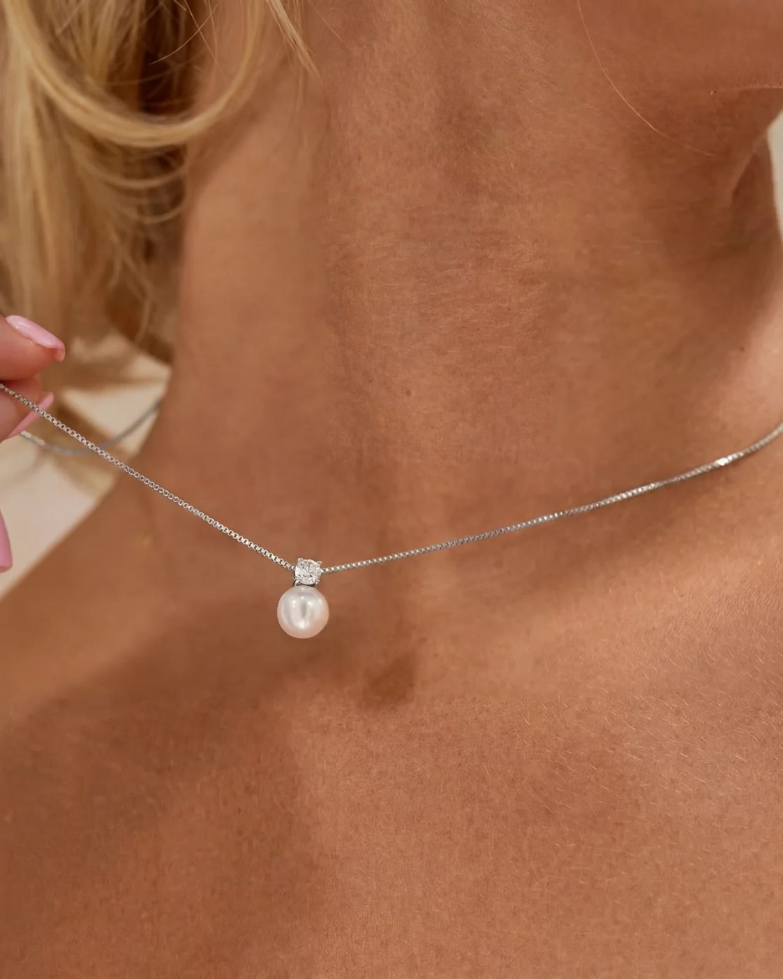 Pearl Zirconia Necklace | Silver 3