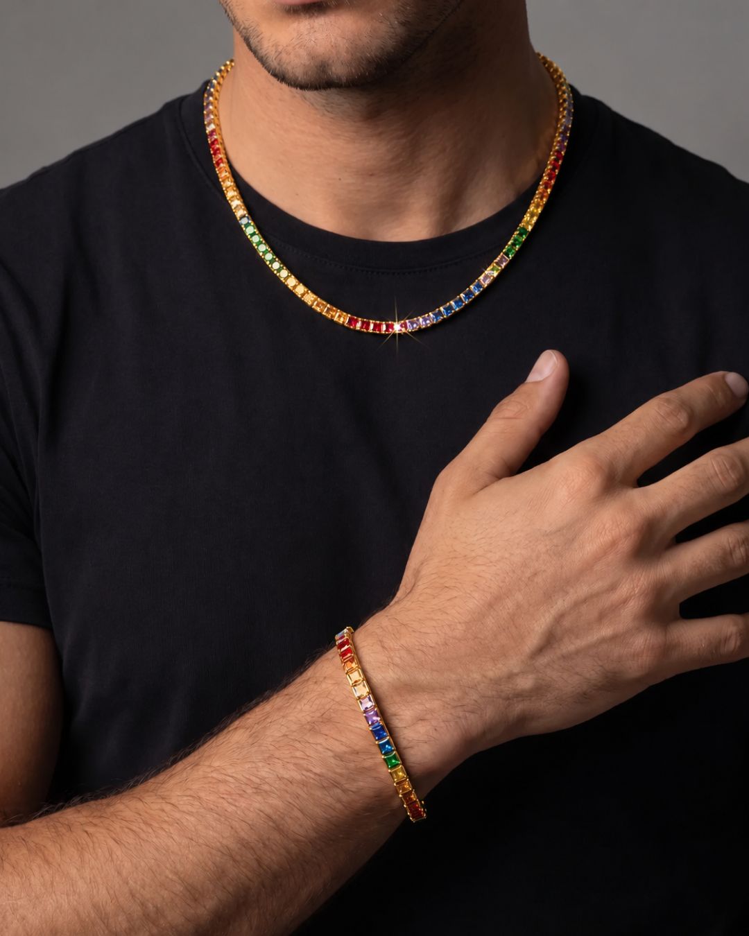 Tennis Necklace | Rainbow 18K Gold 2