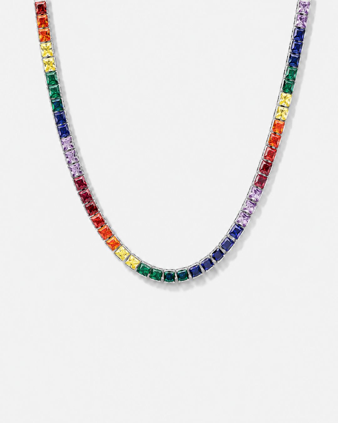 Tennis Necklace | Rainbow Silver 1