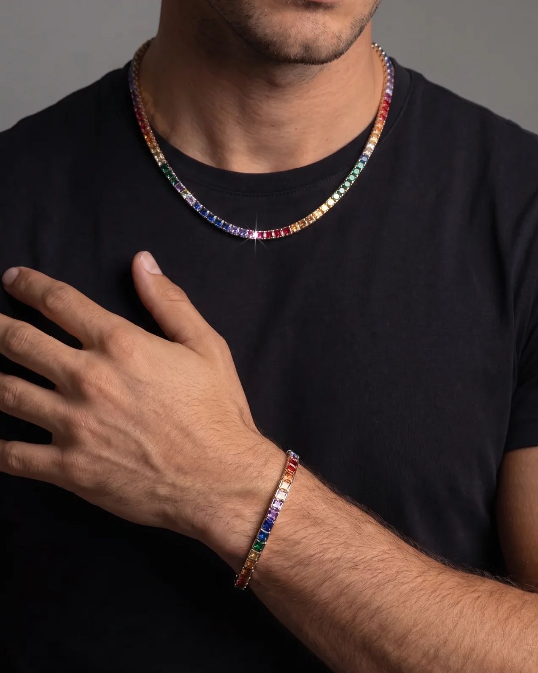 Tennis Necklace | Rainbow Silver 2