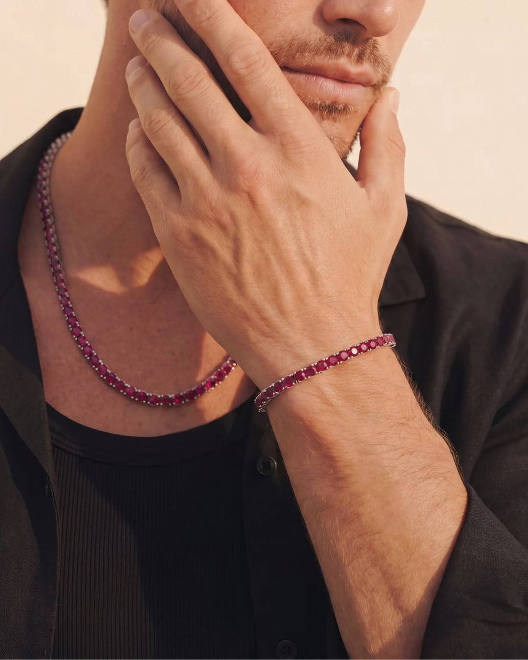 Tennis Necklace | Ruby Red Silver 2