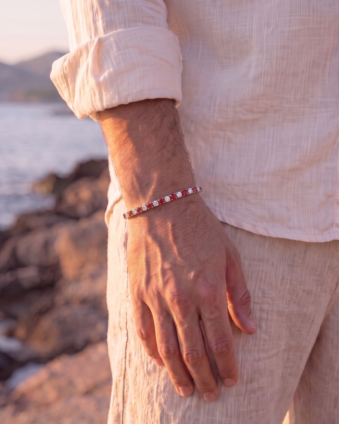 Ruby & Quartz Tennis Bracelet 4mm | Stainless Steel Silver 2