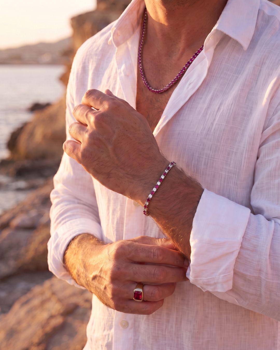 Ruby & Quartz Tennis Bracelet 4mm | Stainless Steel Silver 4