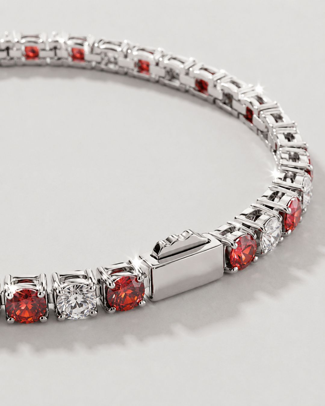 Ruby & Quartz Tennis Bracelet 4mm | Stainless Steel Silver 3