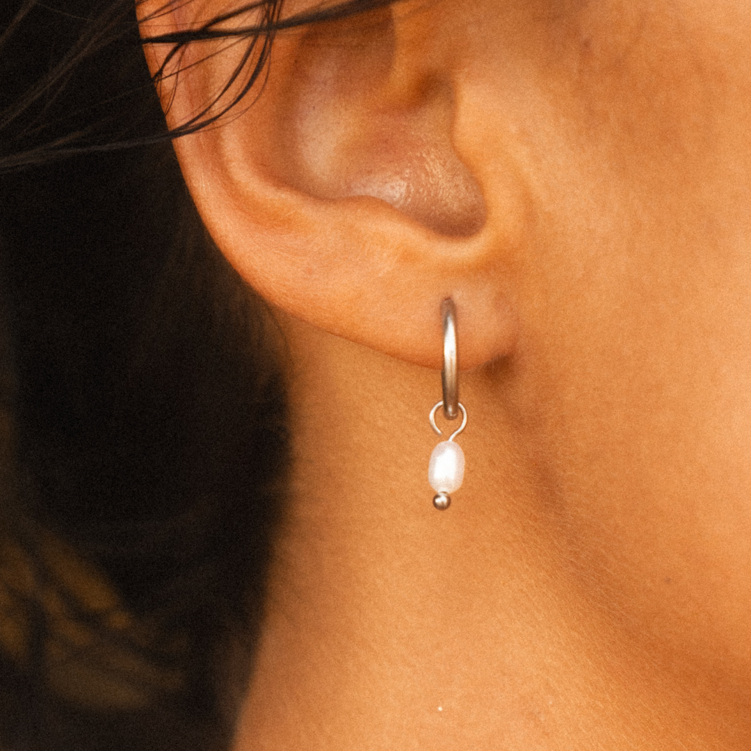 Pearl Huggie Hoops 3