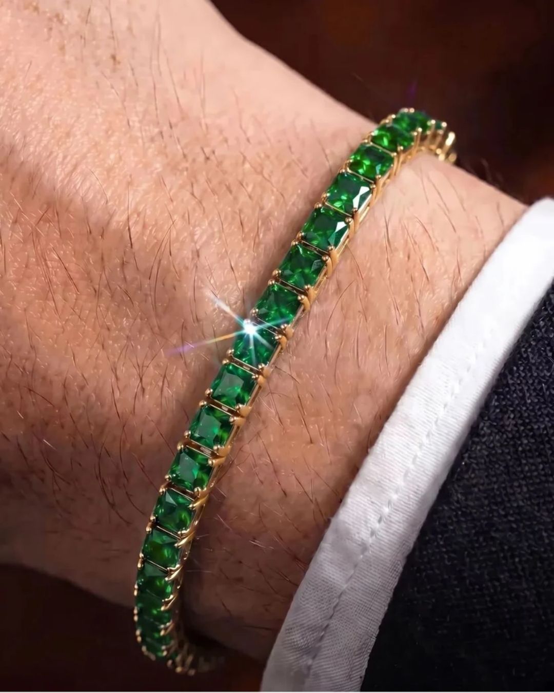Square Tennis Bracelet | Emerald Green 18K Gold 2