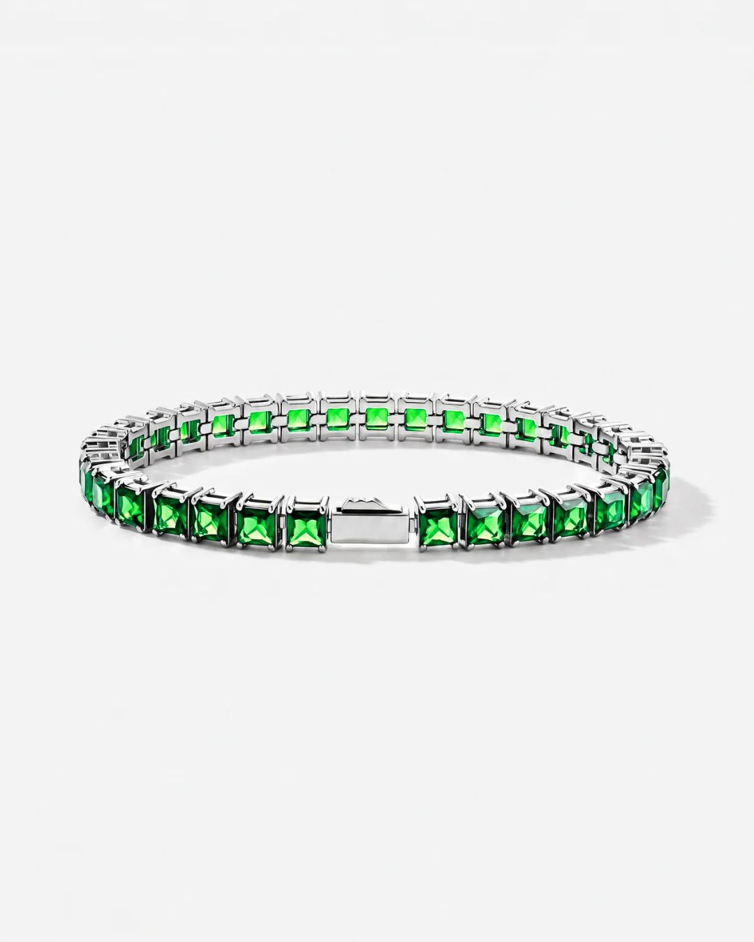Square Tennis Bracelet 5mm | Emerald Green Silver 1