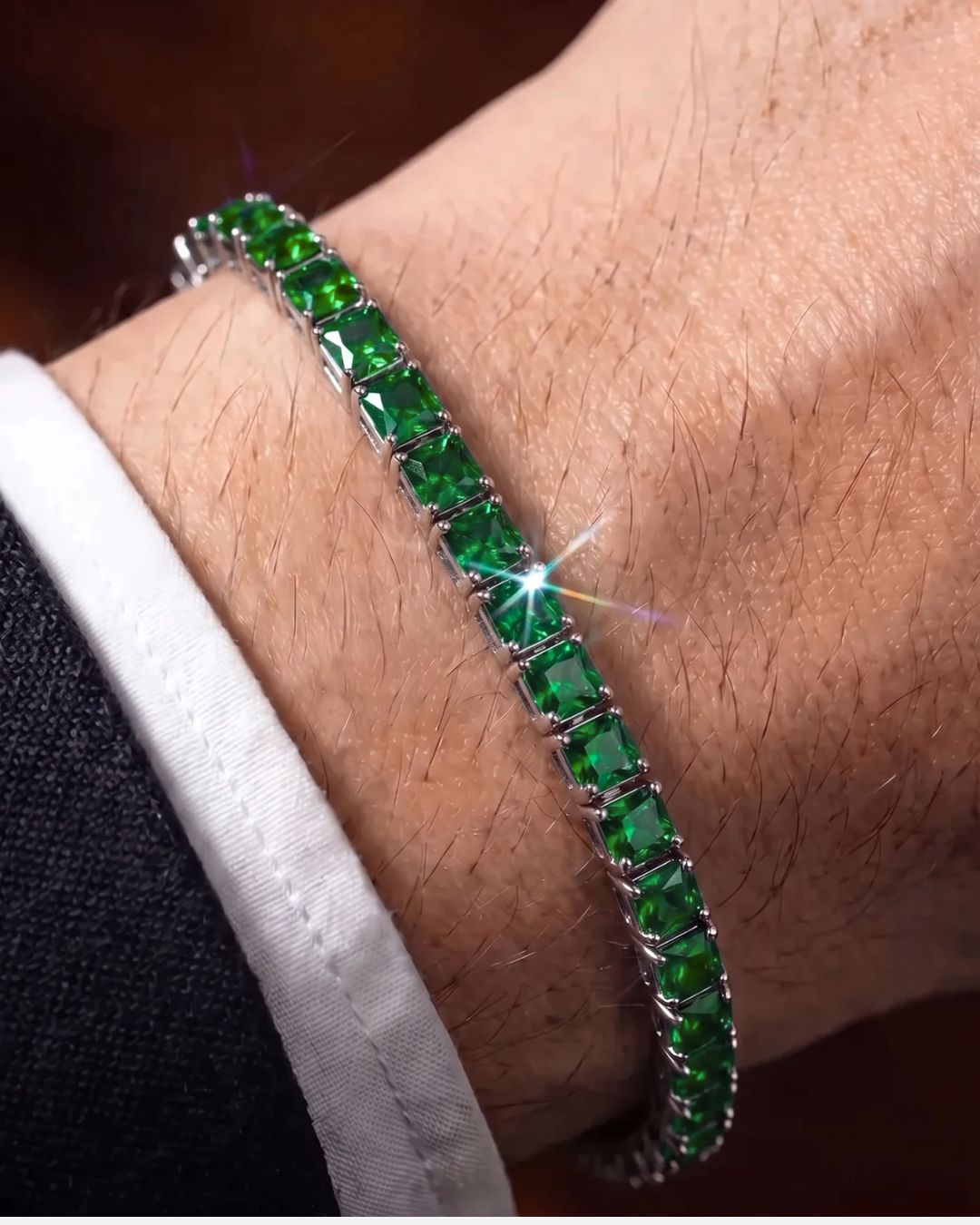 Square Tennis Bracelet 5mm | Emerald Green Silver 2