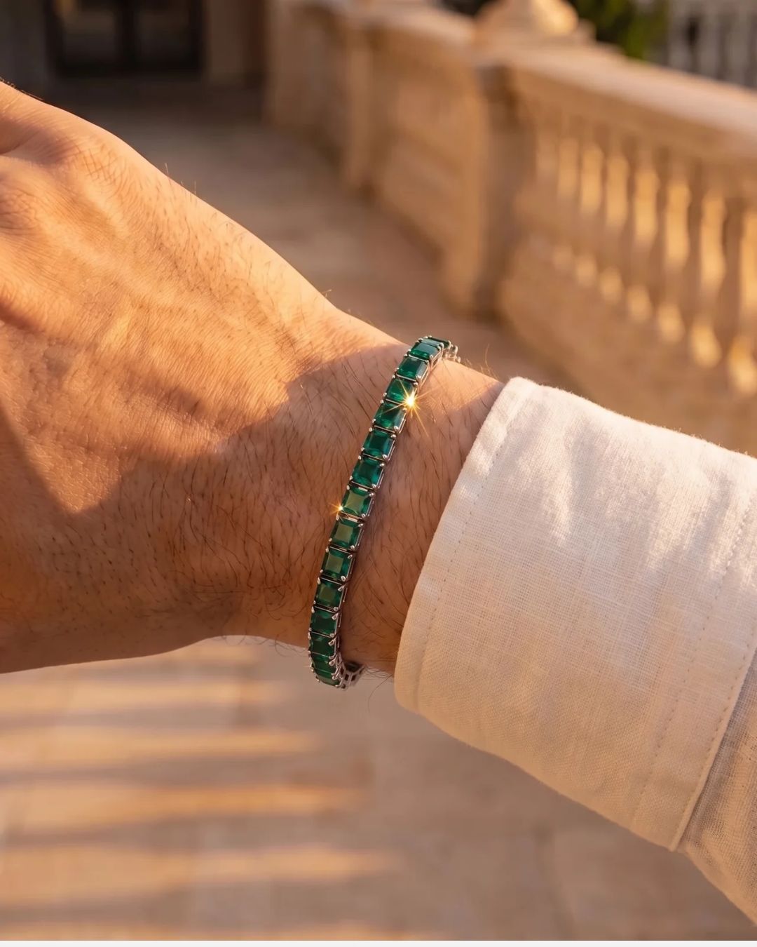 Square Tennis Bracelet 5mm | Emerald Green Silver 3
