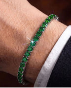 Square Tennis Bracelet | Emerald Green Silver 2