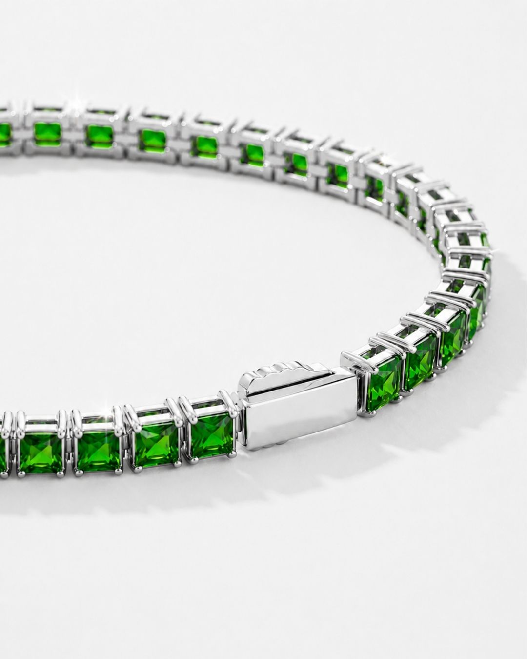 Square Tennis Bracelet | Emerald Green Silver 4