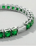 Square Tennis Bracelet 5mm | Emerald Green Silver 7