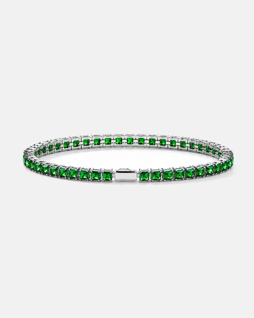 Square Tennis Bracelet | Emerald Green Silver 1