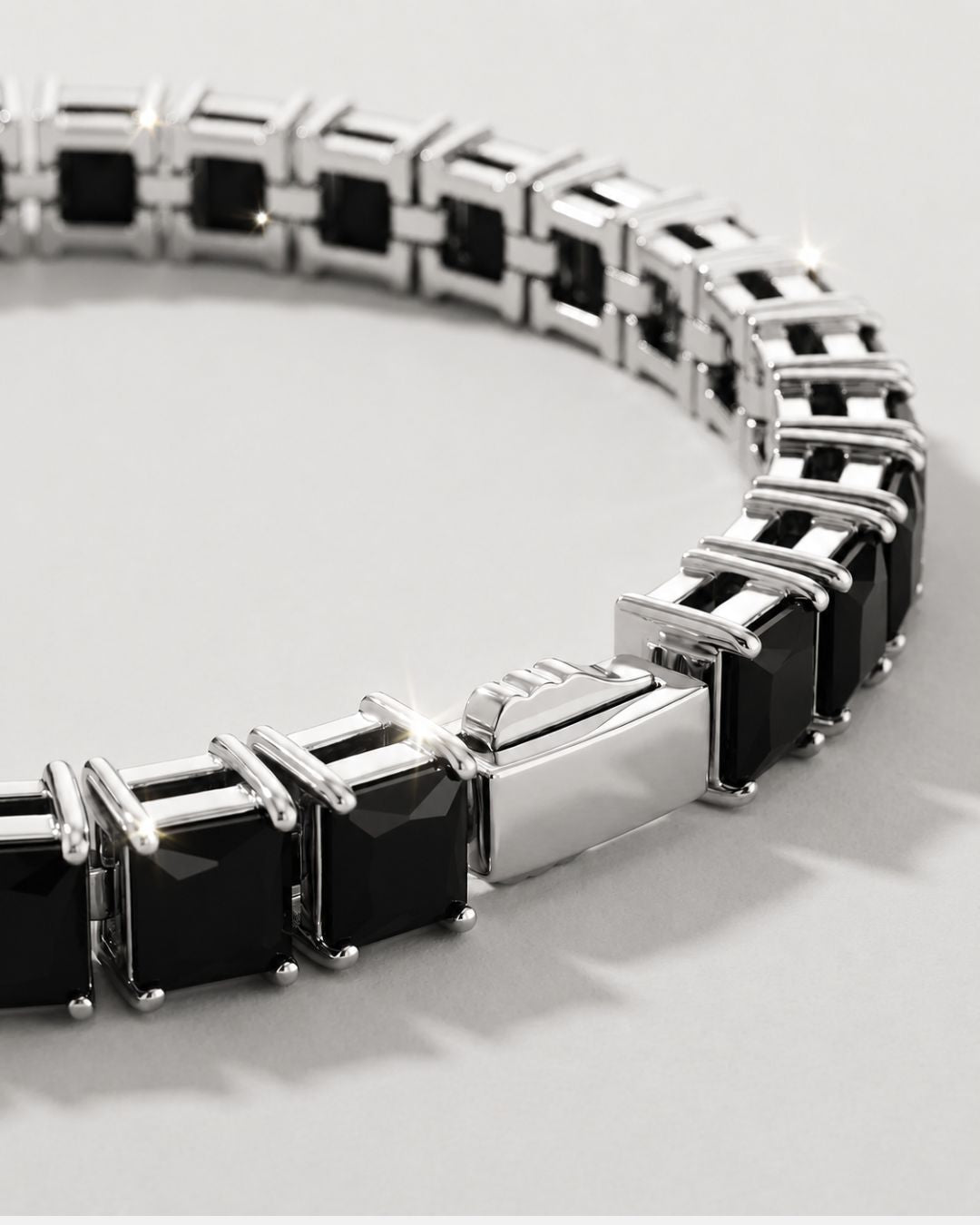 Square Tennis Bracelet 5mm | Onyx Black Silver 7