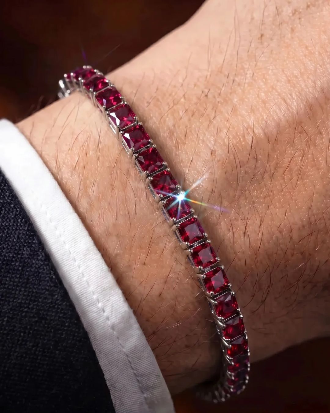 Square Tennis Bracelet 5mm | Ruby Red Silver 2