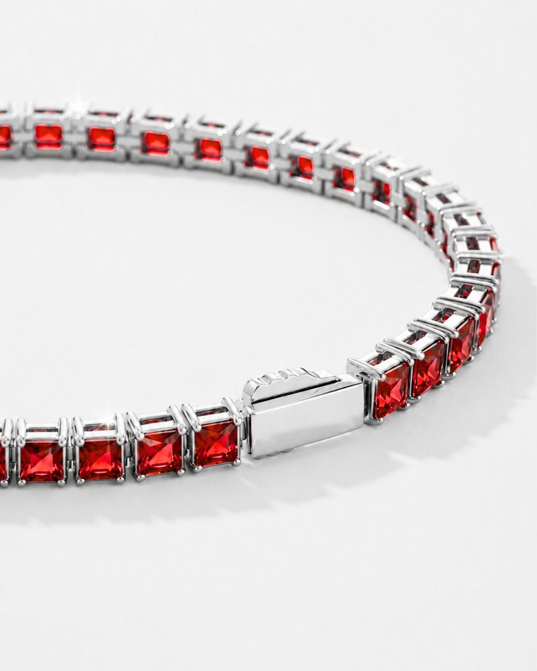 Square Tennis Bracelet | Ruby Red Silver 3