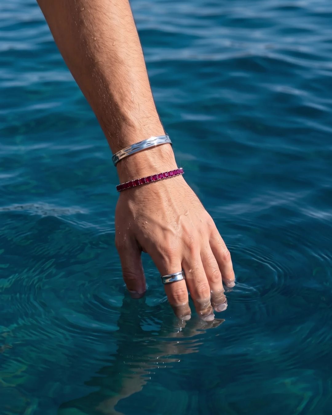 Square Tennis Bracelet | Ruby Red Silver 4