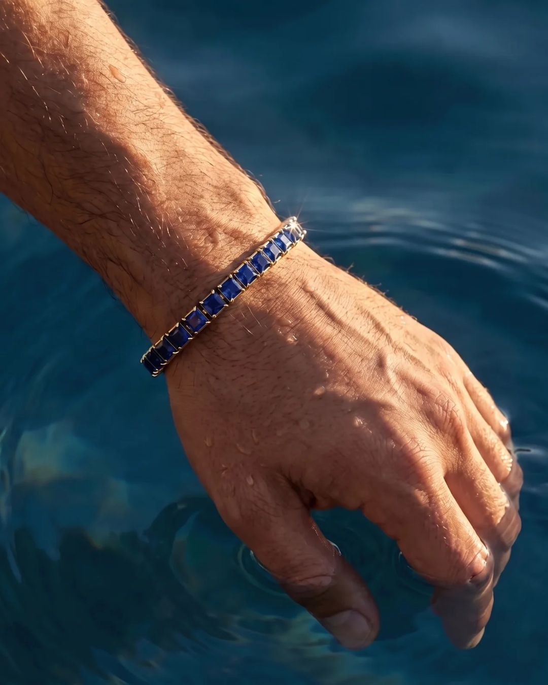Square Tennis Bracelet 5mm | Sapphire Blue 18K Gold 7