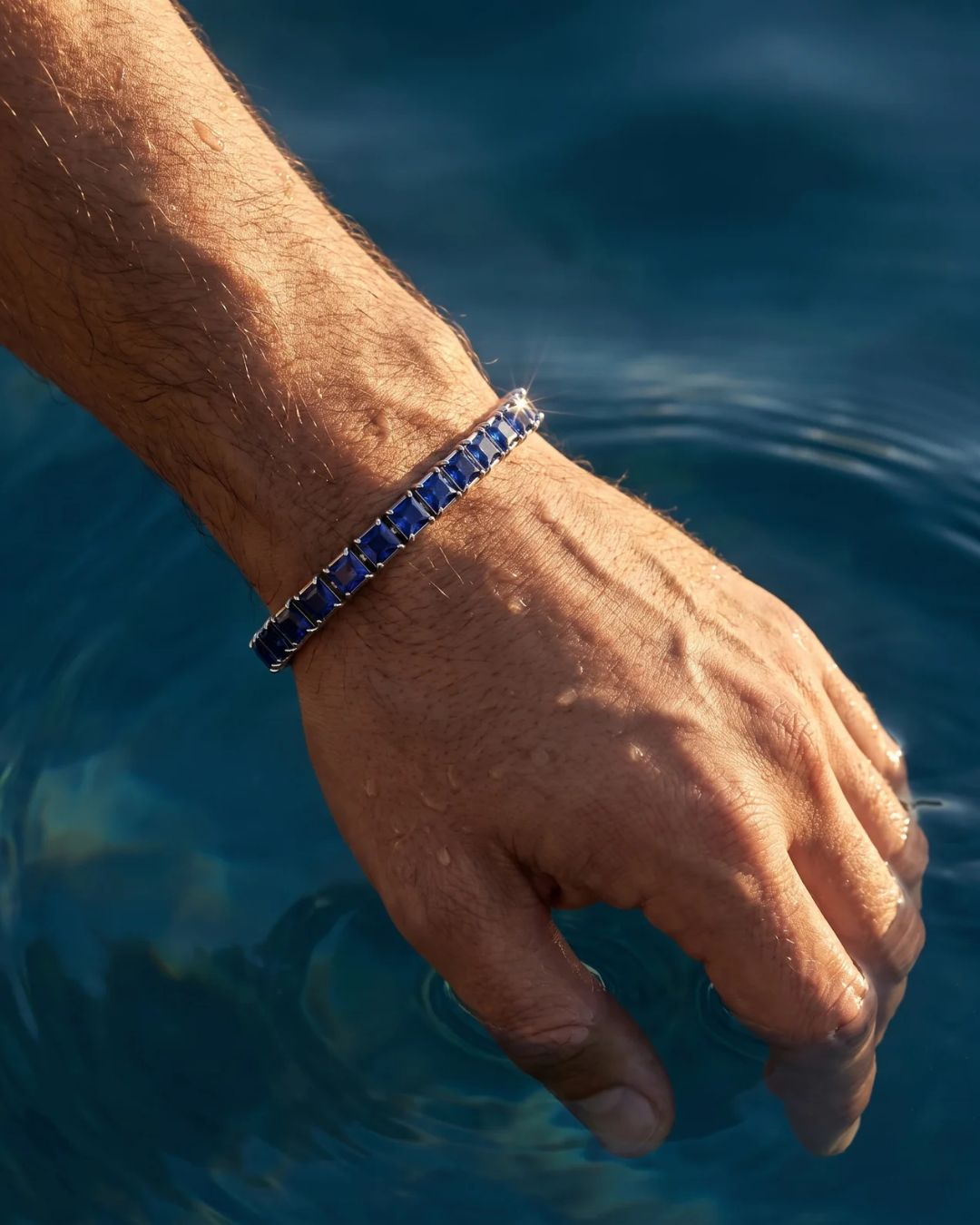 Square Tennis Bracelet 5mm | Sapphire Blue Silver 6