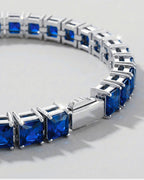 Square Tennis Bracelet 5mm | Sapphire Blue Silver 7