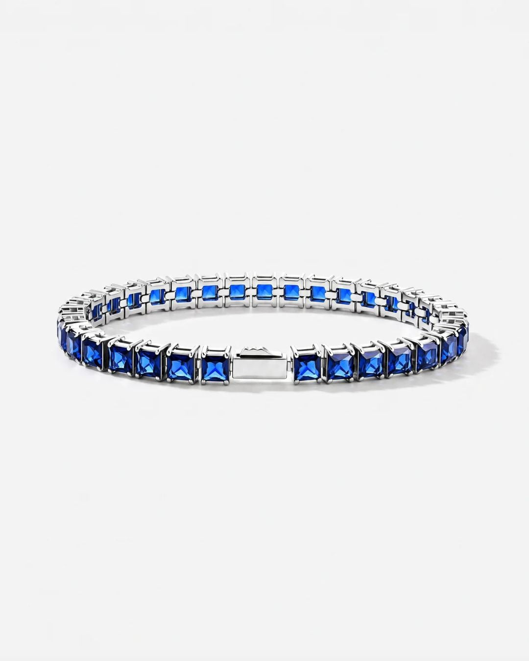 Square Tennis Bracelet 5mm | Sapphire Blue Silver 1