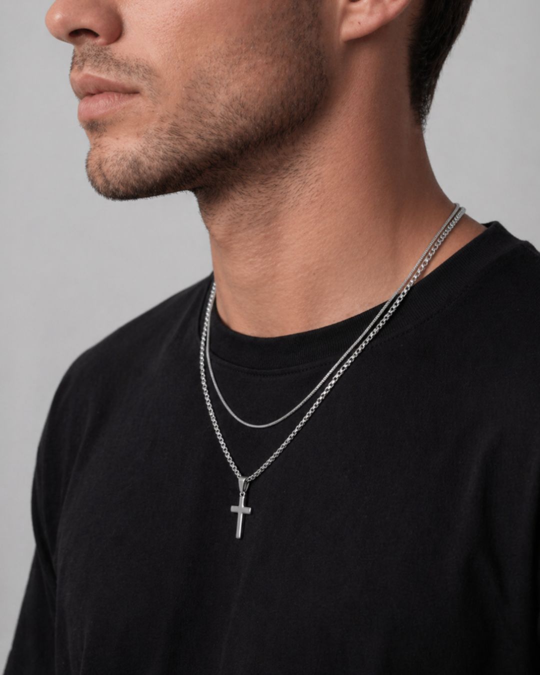 Square & Cross Necklace Duo | Silver 2