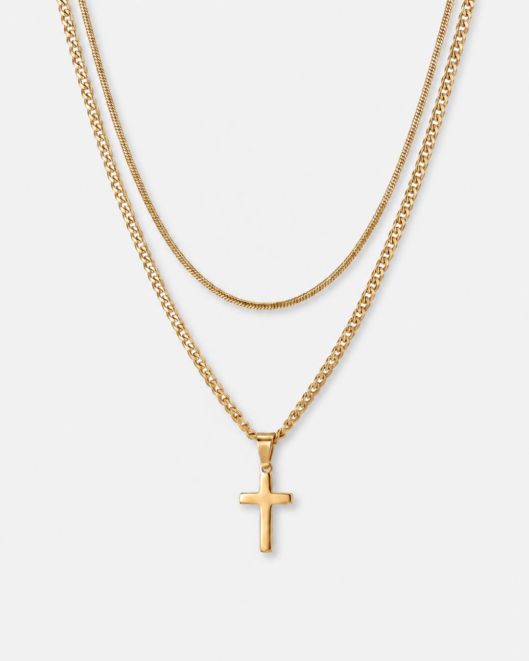 Square & Cross Necklace Duo | Gold 1