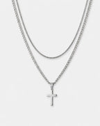 Square & Cross Necklace Duo | Silver 1