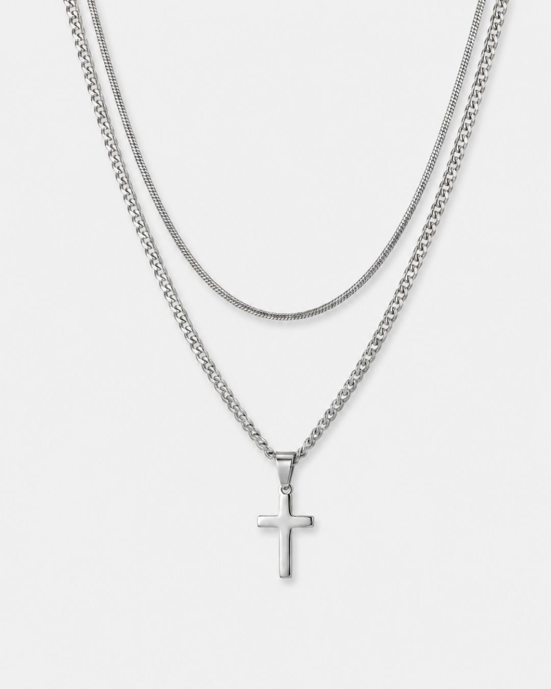 Square & Cross Necklace Duo | Silver 1