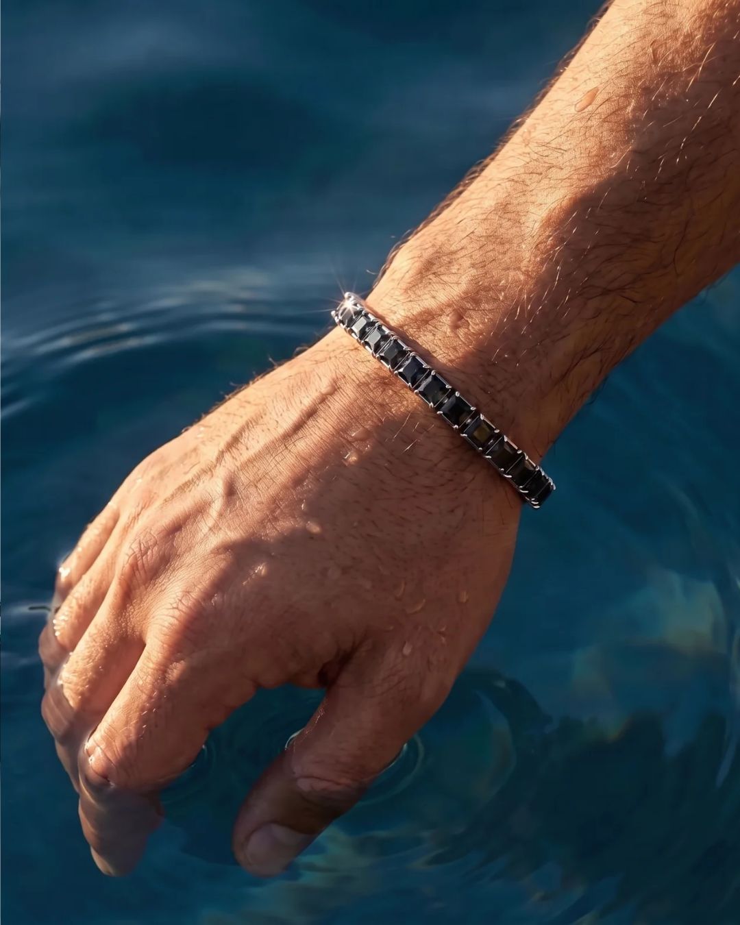 Square Tennis Bracelet 5mm | Onyx Black Silver 6