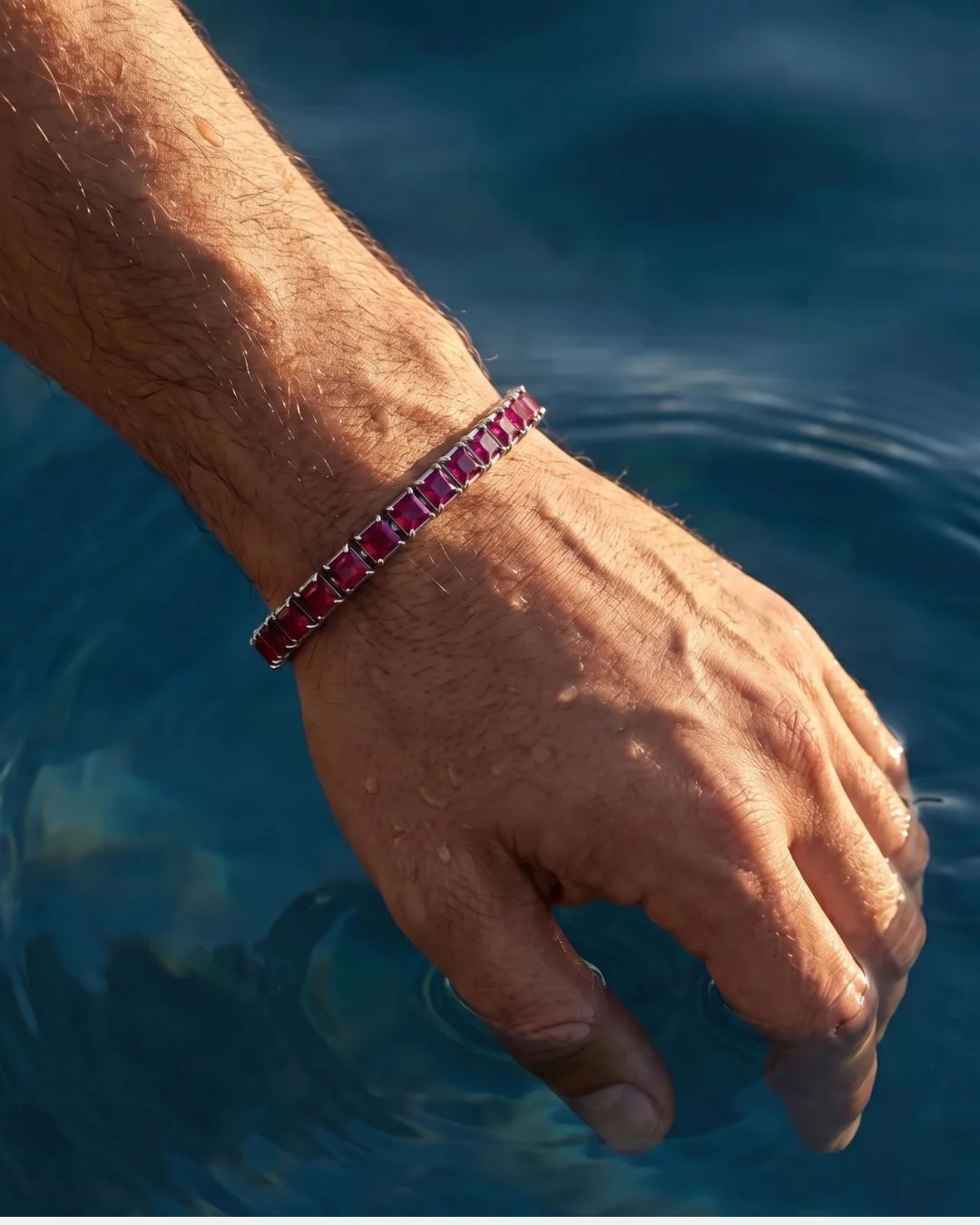 Square Tennis Bracelet 5mm | Ruby Red Silver 6