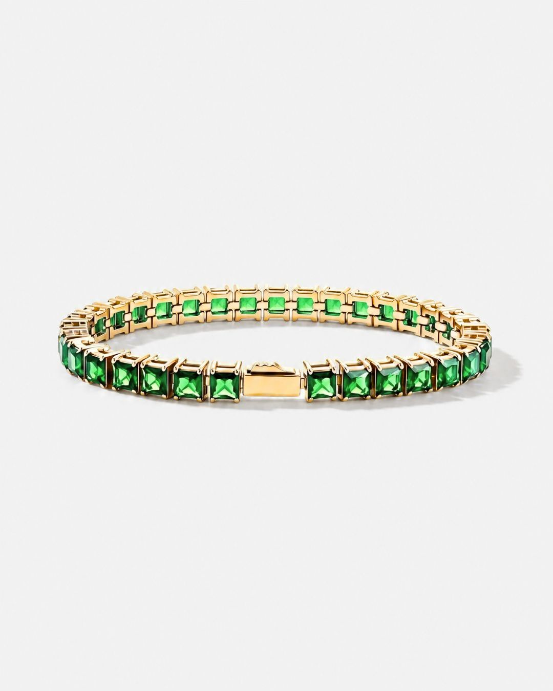 Square Tennis Bracelet 5mm | Emerald Green 18K Gold 1