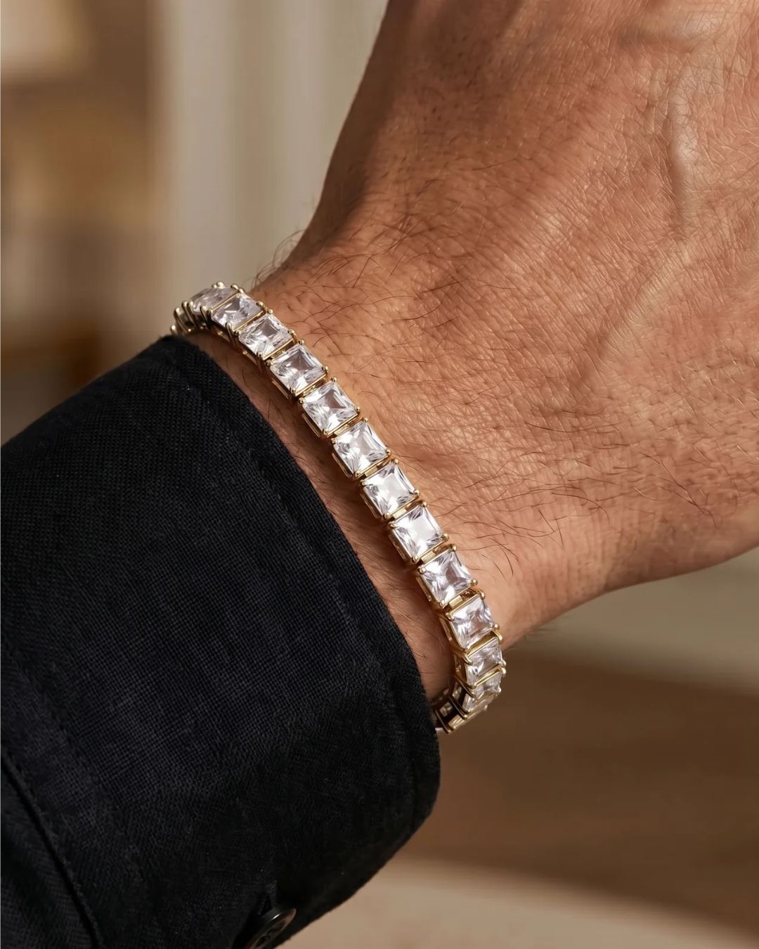 Square Tennis Bracelet 5mm | Quartz 18K Gold 3