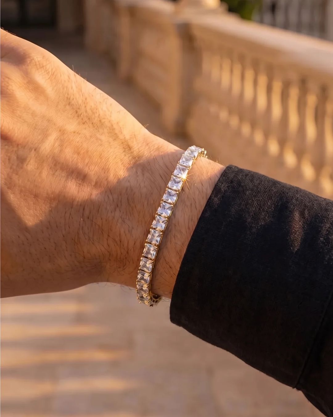 Square Tennis Bracelet 5mm | Quartz 18K Gold 2