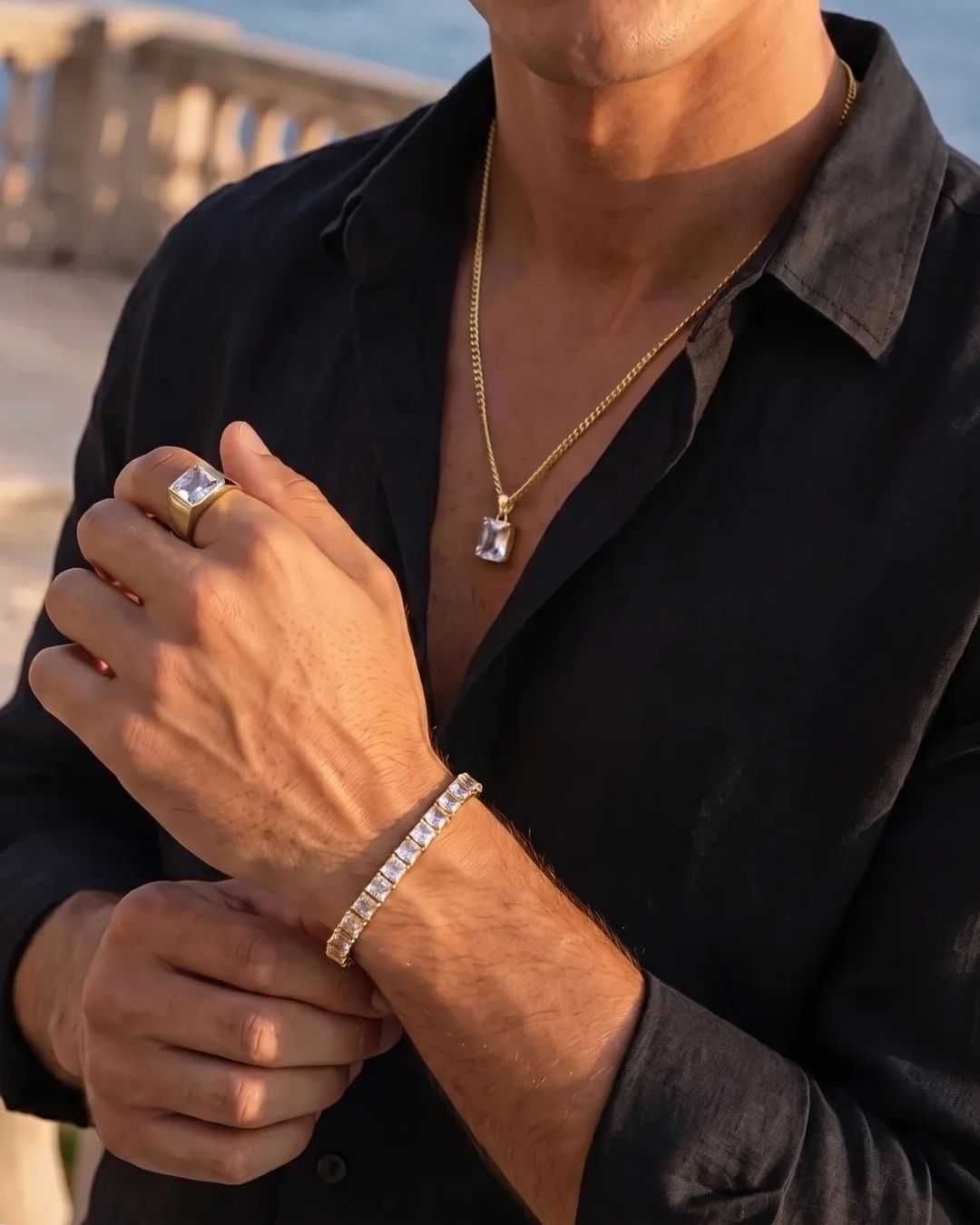 Square Tennis Bracelet 5mm | Quartz 18K Gold 4