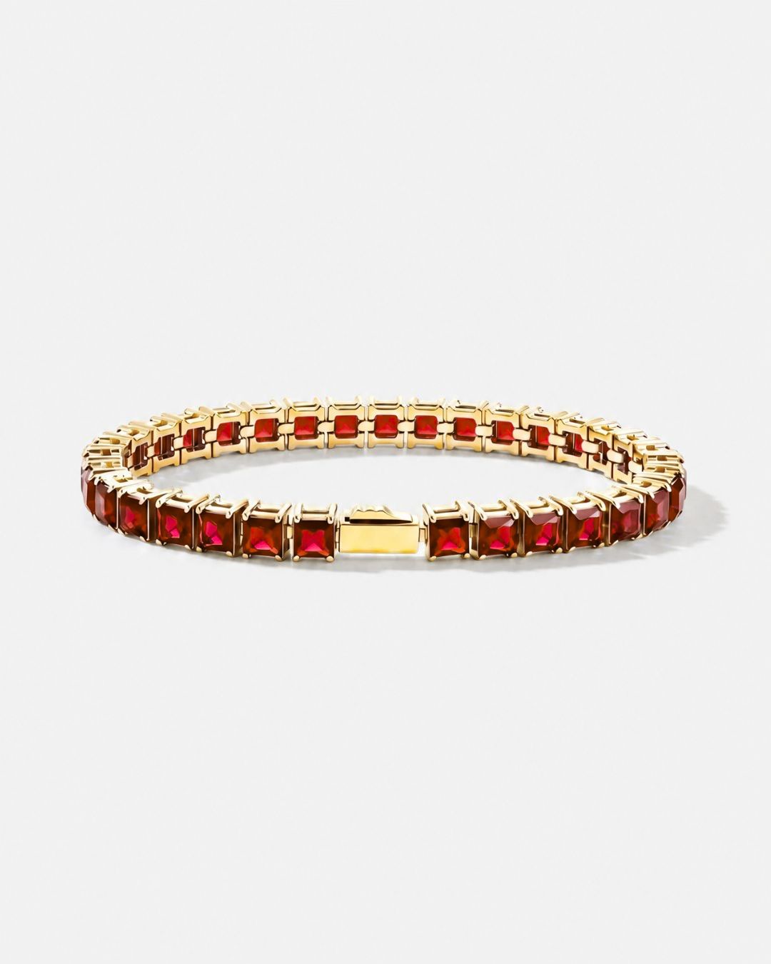 Square Tennis Bracelet 5mm | Ruby Red 18K Gold 1
