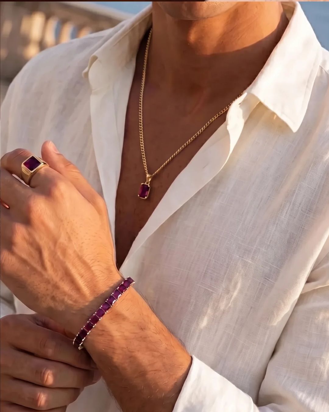 Square Tennis Bracelet | Ruby Red 18K Gold 5