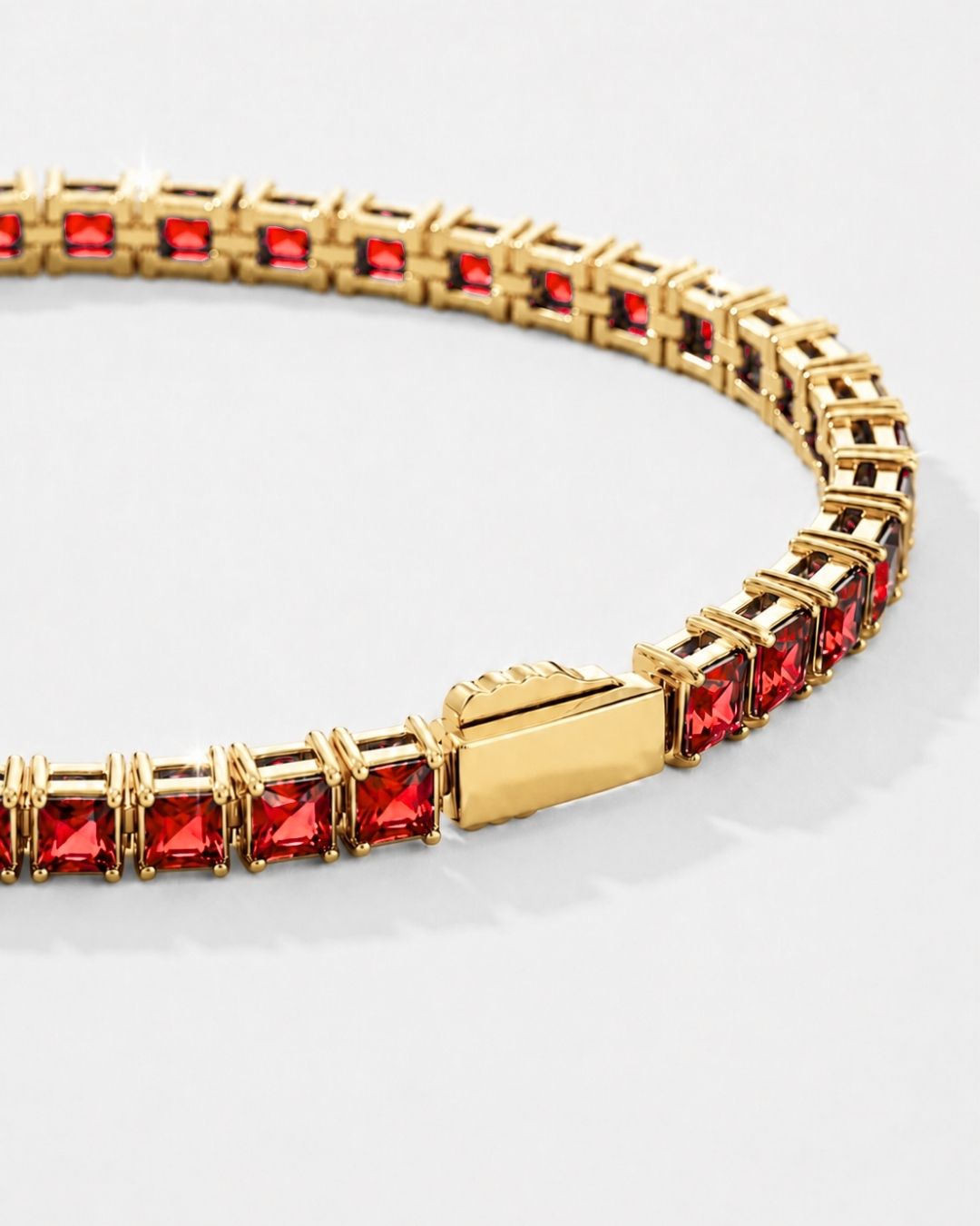 Square Tennis Bracelet | Ruby Red 18K Gold 4