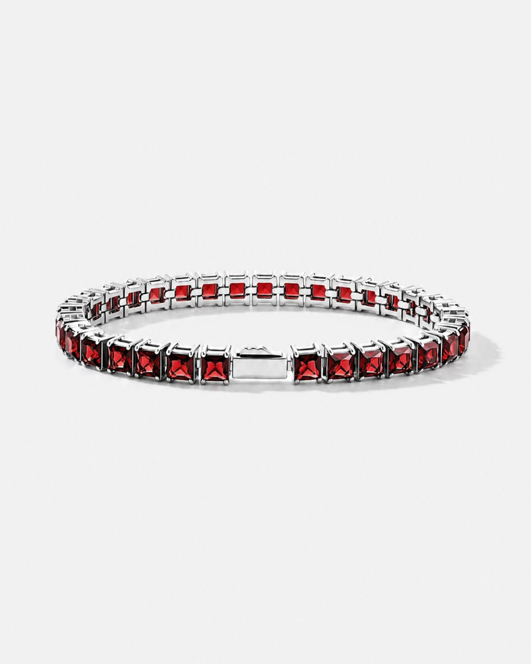 Square Tennis Bracelet 5mm | Ruby Red Silver 1