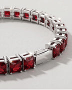 Square Tennis Bracelet 5mm | Ruby Red Silver 7