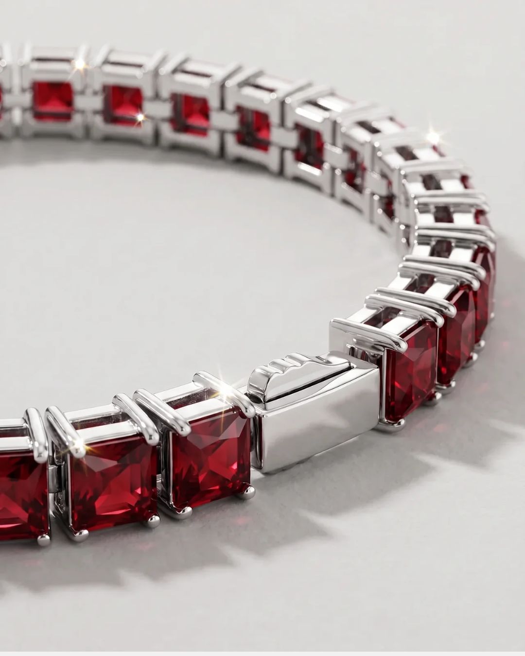 Square Tennis Bracelet 5mm | Ruby Red Silver 7