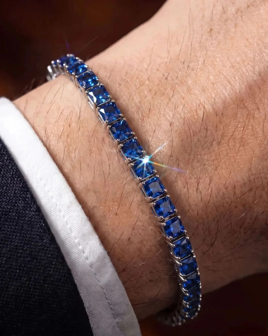 Square Tennis Bracelet | Sapphire Blue Silver 2