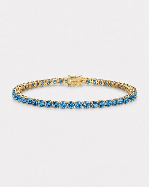 Aquamarine Blue Zircon Tennis Bracelet, 4 mm, 14K Gold-Plated — pale-blue bracelet with gold-tone settings