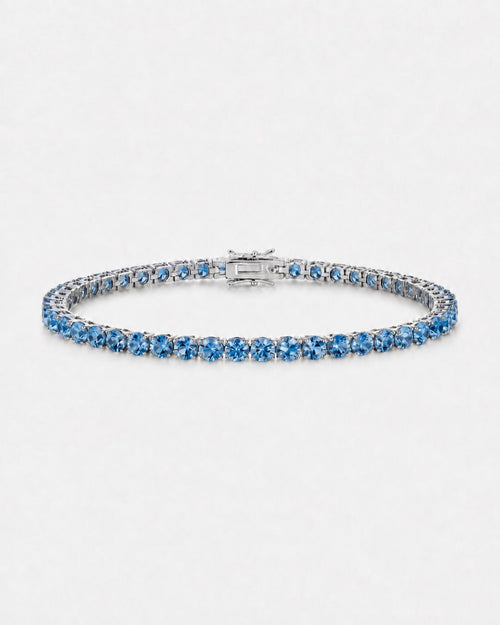 Aquamarine Blue Zircon Tennis Bracelet, 4 mm, Silver-Plated — pale-blue bracelet front view