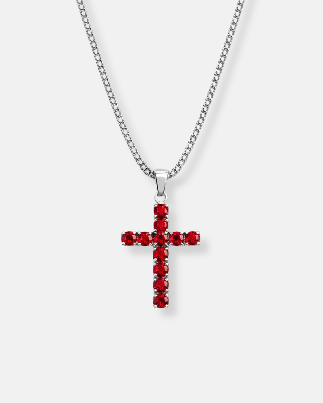 Zirconia Cross Necklace | Crimson red 1