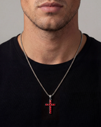 Zirconia Cross Necklace | Crimson red 2