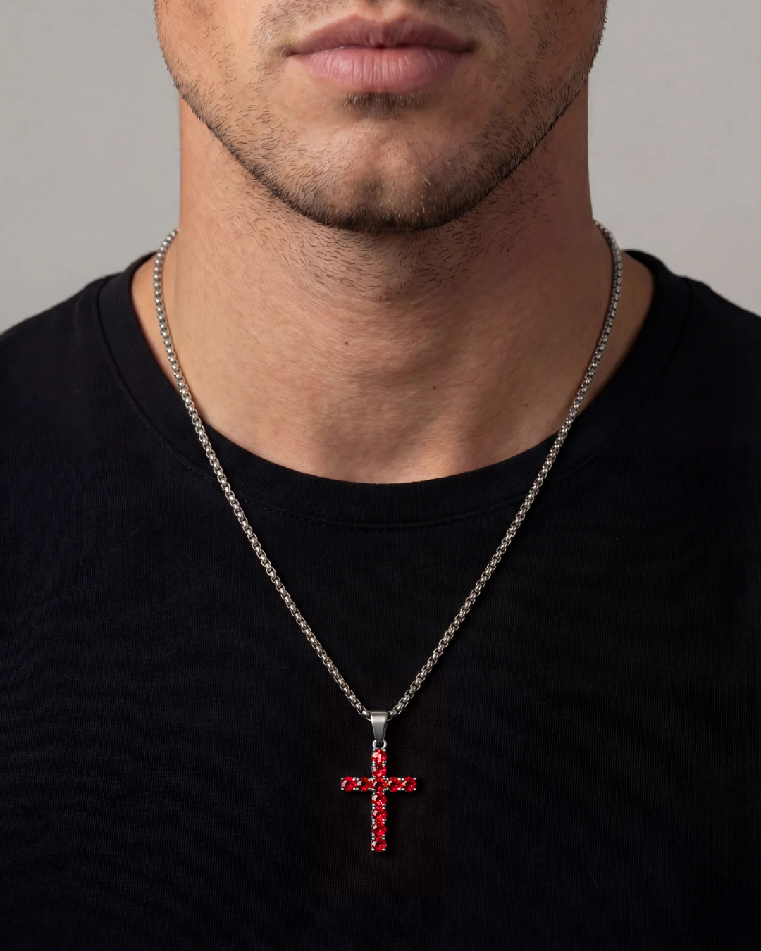 Zirconia Cross Necklace | Crimson red 2